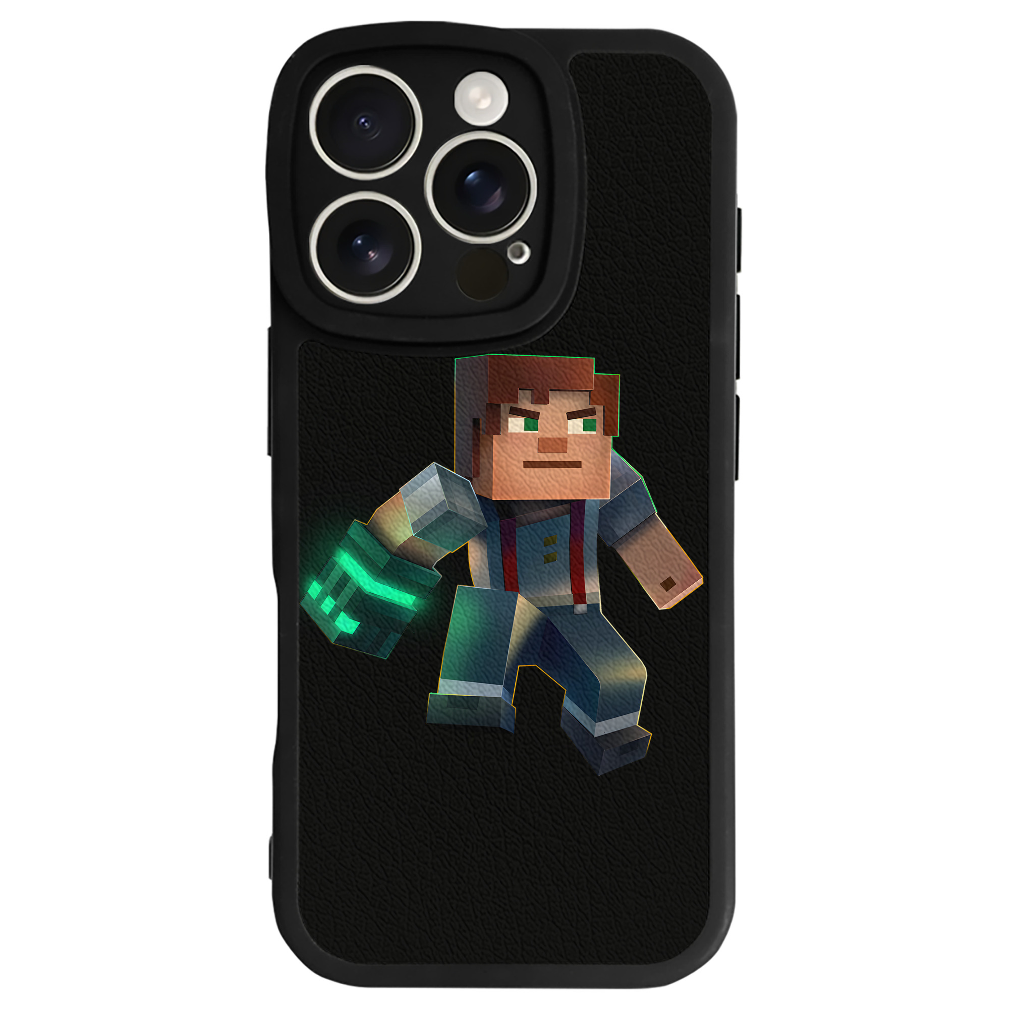 （画像用） マインクラフト ブロックの世界 Minecraft MC Block world 【iPhone 16シリーズ対応】シリコンスマホケース（レザー調） 材質：シリコン